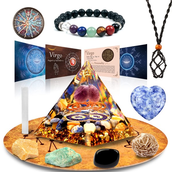vuUUuv Horoscope Orgone Pyramid, Virgin Healing Crystal Gift Set, Zodiac Sign Stones, for Astrology, Reiki, Energy, Meditation