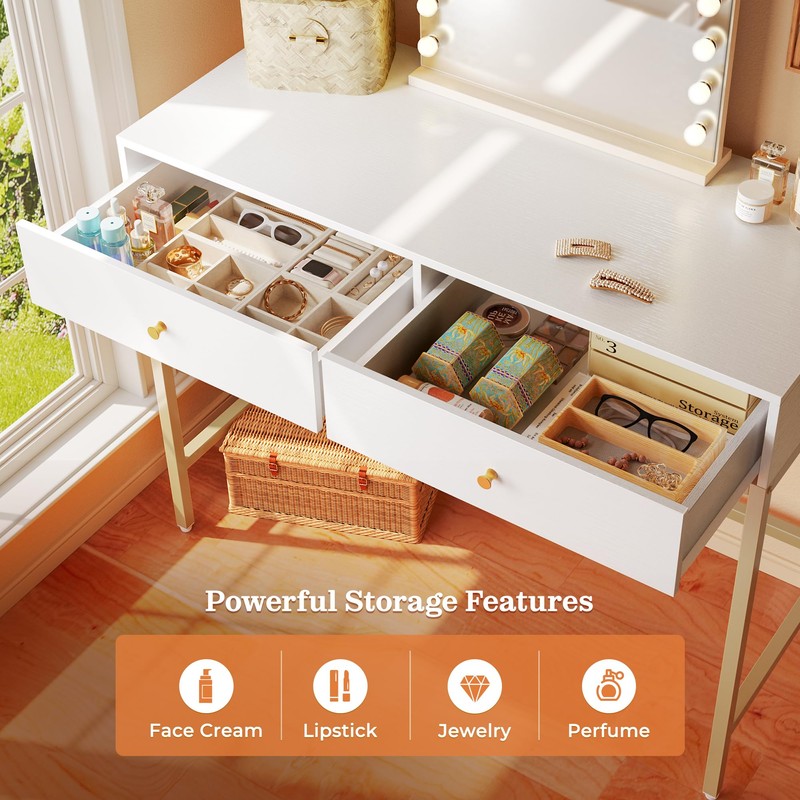 SUPERJARE Vanity Desk with Drawers, 47 inch Computer Desk, Modern