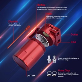 SPEEDWOW Universal Oil Catch Can Tank Filter Baffled With Hose Kit, 300ML(Red)