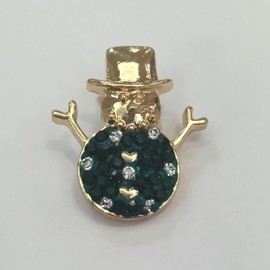 NOOSA 18mm Snap Bead - Gold Metal Snowman with Green Crystals - XMAS, Winter