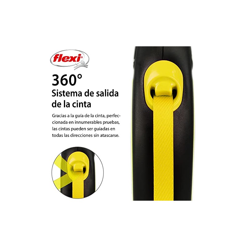 FLEXI Automatic Leash, Small (5m), Negro/Amarillo Reflejante