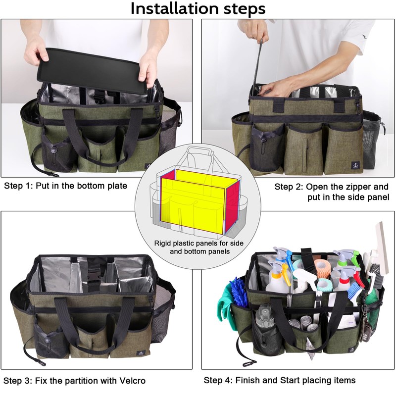 Timoxi Large Cleaning Caddy Bag Built-in Sturdy Support Board, Cleaning
