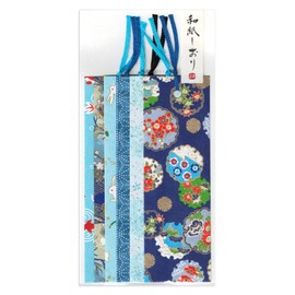 Yuzen Washi Pattern Dyed Bookmark Bookmarkers, 6 Pieces (Blue Type D Set)