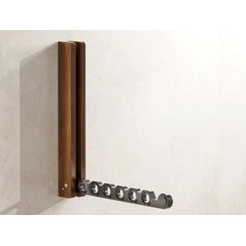 dancrul Natural Wood Folding Clothes Hanger Rack for Laundry Room, Wall Mounted Clothes Drying Rack, Laundry Drying Rack Foldable, Perfect for Small Spaces, Walnut Wood Black