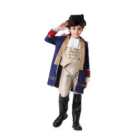 Colorful House George Washington Costume Kids Colonial Outfits Boys American Revolution Historic Navy Blue(5-6Y,Blue)