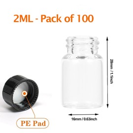 Baodeba Small Glass Vials with Screw Caps, 2ML Mini Liquid Sample Bottle, Lab Tiny Collection Containers with Lids for for Essential Oil, Perfume, Reagent, Specimen