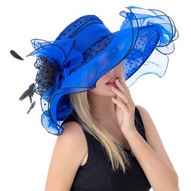 ORIDOOR Women Organza Fascinator Church Kentucky Derby Hat Floral Tea Party Wedding Hat (003F Blue), One Size
