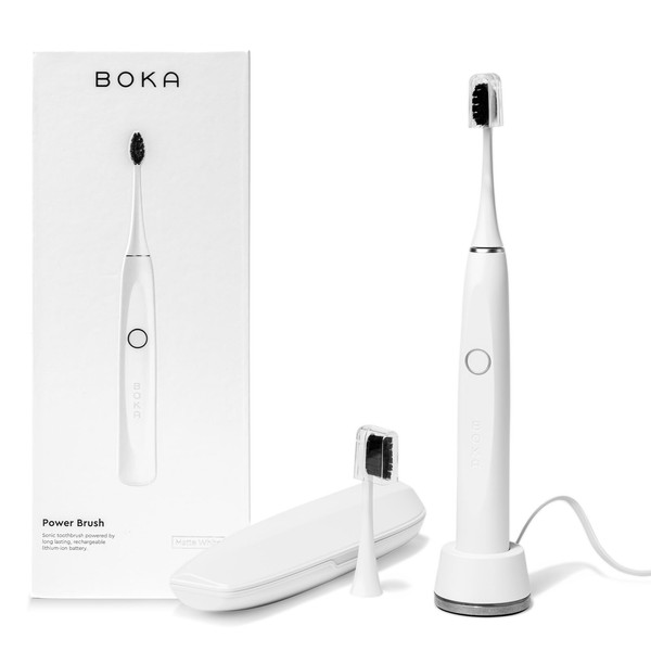 Boka Electric Toothbrush for Adults w/ 2 Heads - Rechargeable Sonic Powered Tooth Brush - Charcoal Activated Bristles for Deep Cleaning - Dentist Recommended Oral Care - Charging Base w/Micro USB