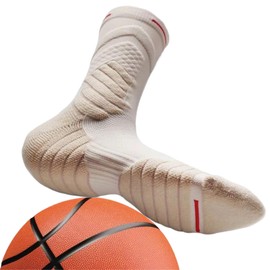 Dress Cici Half Crew Cushioned Basketball Socks, Polycotton Quarter Athletic Sock for Men (3 Pack: White+White with Blue+Khaki)