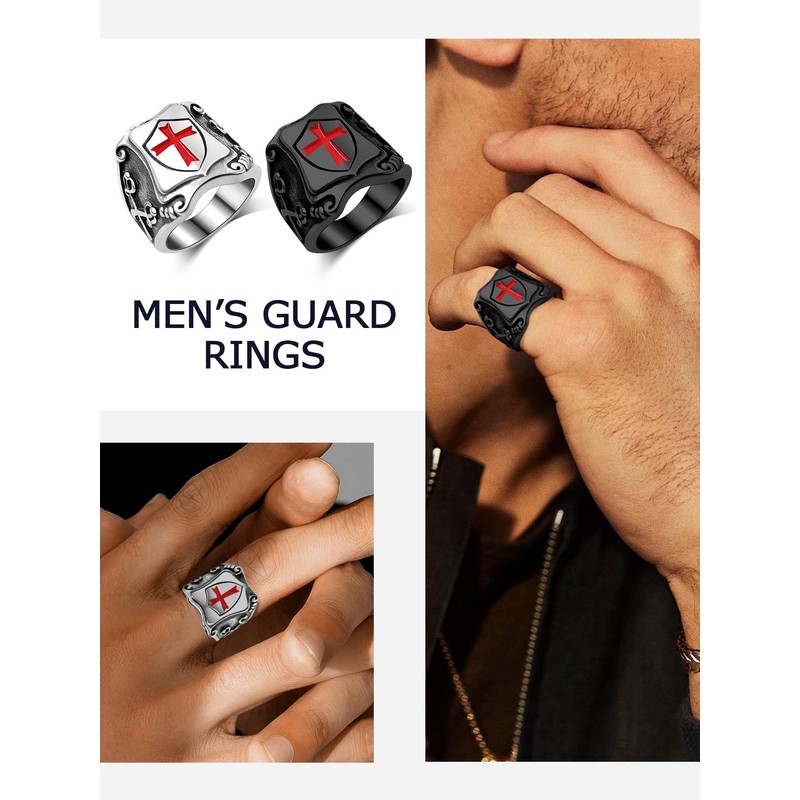 Oaldilee Templar Legion Protective Shield crucifix men Ring Ephesians 6:13-17