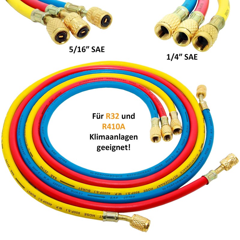 Air Conditioning Filling Hose Set of 3 R410a/R32 1.5 m