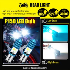 HAISECA 2Pcs 9-48V ATV LED Bulbs,Low Beam Ice Blue High Beam White H6M P15D LED Bulbs for or Motorcycle,Y amaha,A TVS Y FM350 450 400 660 700 Raptor. (White+Ice Blue, Blue)