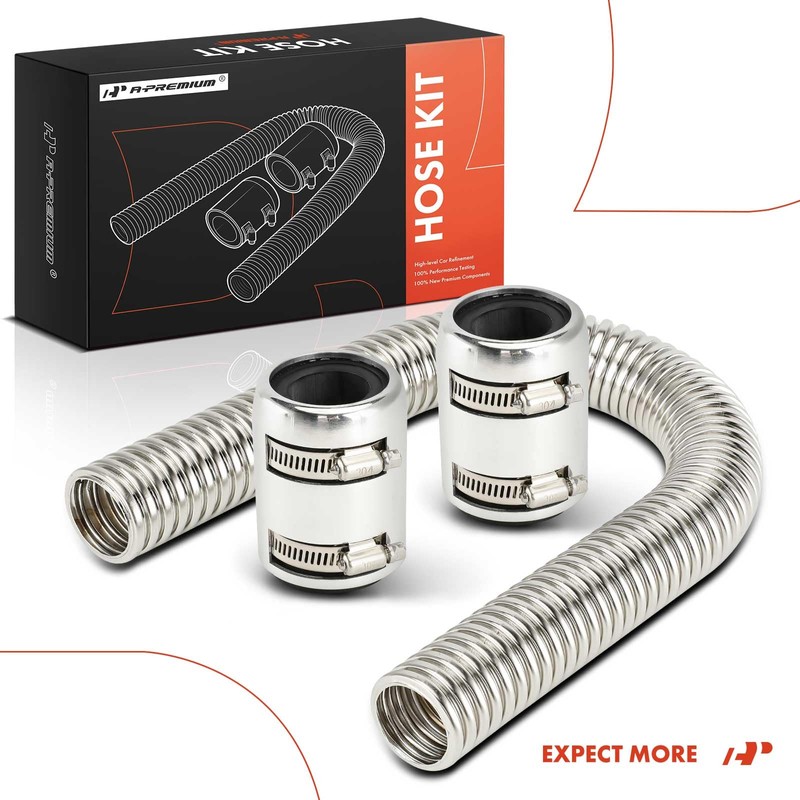 A-Premium 24" Universal Flexible Radiator Hose - Stainless Steel Water