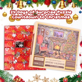 Christmas Advent Calendar 2024 Puzzles for Adults 1008 Pieces, Christmas Advent Calenda Jigsaw Puzzles, 24 Days Christmas Countdown Calendar, Holiday Family Game Gifts Christmas Decoration (A)