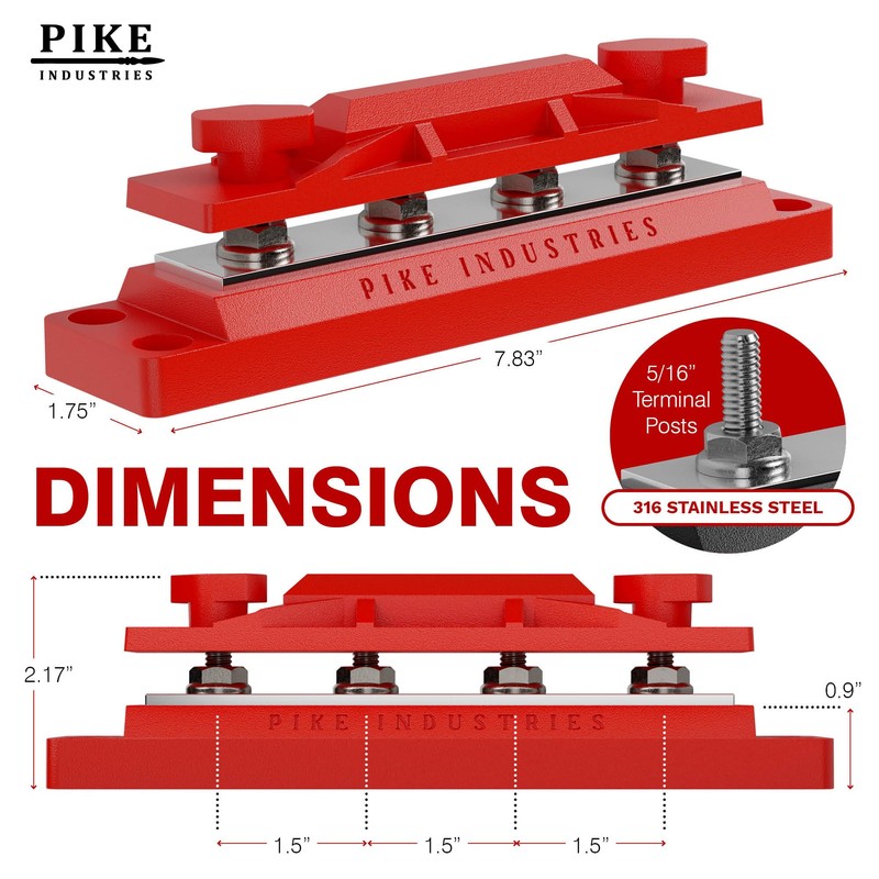 Pike Industries 400 Amp Solid Copper Busbar 4 Stud (5/16"