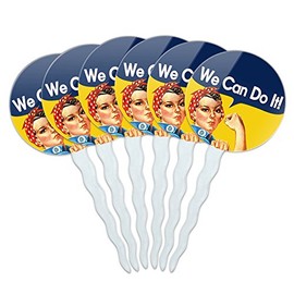 Set of 6 Cupcake Picks Toppers Decoration Inspirational - Rosie The Riveter War Poster