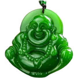 Big Green Laughing Buddha Jade Pendant Necklace