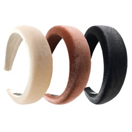 scicent Velvet Headbands for Women 3 Pcs Wide Headbands Padded Velvet Feel Alice Hair Band Sponge Thick Hairbands Fashion No Slip Headband Hair Accessories (Black Coffee Beige) - 12822