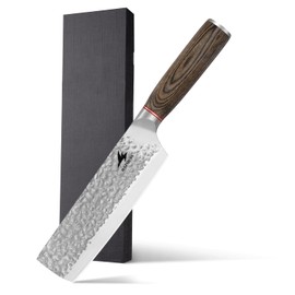 HAZMUSS 6.4 Inch Japanese Hammered Nakiri Knife, High Carbon Stainless Steel Kitchen Japanese Chef knive, Comfortable Grip Pakkawood Handle for Home and Kitchen