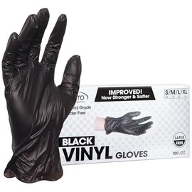 ForPro Guantes de vinilo desechables, color negro, grado industrial, sin polvo, sin látex, no estériles, aptos para alimentos, 2.75 mil. palma, 3.9 mil. dedos, pequeño, 100 unidades