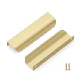 LONTAN Pack of 10 Gold Concealed Handles 128 mm Cabinet Handles Hidden Kitchen Handles Concealed Furniture Handles Hidden Handles for Kitchen Cabinets Curved Aluminium Drawer Handle