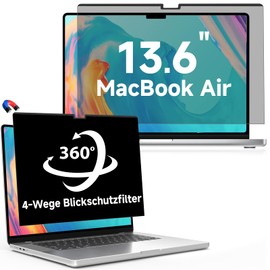 LUSA DESIGN 360° Magnetic Privacy Film for MacBook Air 13.6 Inch (2022-2025, M2/M3/M4), Removable Privacy Film with Webcam Cover to Anti Glare Blue Light 13.6 Inch Privacy Filter