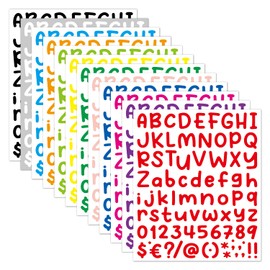 ZJWZSLI Vinyl Sticker Decals, 972 Alphabet Stickers 12 Sheets in 12 Colors, Waterproof Decals for Sign, Notebook, Classroom Decor, Door, Mailbox Numbers Labels DIY Crafts Art Making