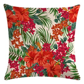 7COLORROOM Set of 4 Tropical Leaves Throw Pillow Covers Parrot &Turtle Leaf &Red Flower Pattern Pillowcases Home Decorative Cotton Linen Cushion Covers 18 X 18 Inch (Parrot)