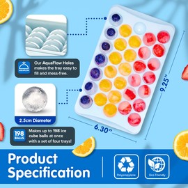 Emporio Kitchen Round Ice Cube Tray with Lid and Bin – Creates 198 Ice Balls (1.1 Inch Size), Stackable Ice Cube Trays, Easy-Release Ice Balls for Drinks and Cocktails, Pack of 2 (6 Trays), Blue