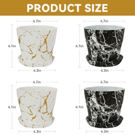 DEVSYWAX Print Flowerpots Plastic Plant Pots - 4 Pcs Outdoor Garden Seedling Planter Round Indoor Modern Succulent Houseplant Pot with Drainage 3FP-4RDBKWG