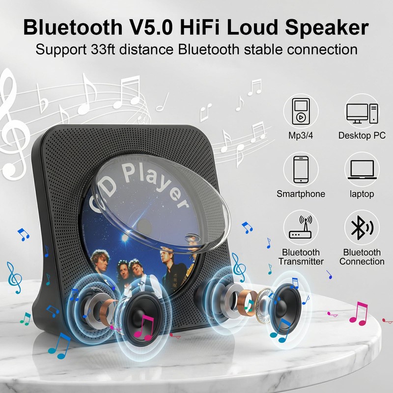 Fohil CD Player for Home with Bluetooth, Desktop Portable CD