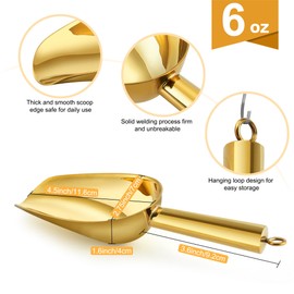 E-far Gold Stainless Steel Scoop 6 Ounce, Utility Metal Ice Scooper for Kitchen Freezer Bar Wedding Party, Multipurpose Small Scoop for Sugar/Flour/Pet Food/Bean/Popcorn/Dry Goods, Dishwasher Safe