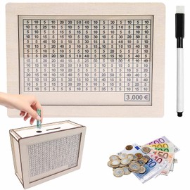 Money Box with Counter for 3000 Euro, Removable Marking Wooden Money Box - Reusable Cash Box with Target Tick