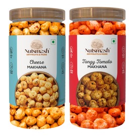 Nutsmash Roasted Flavoured Makhana Crunchy & Healthy Fox Nuts Protein & Fiber-Rich Snack Cheese, Tangy Tomato Flavours Combo Pack Of 2