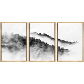 SIGNWIN Framed Canvas Print Wall Art Set Black & White Mountain Forest Valley Nature Wilderness Photography Modern Art Rustic Landscape Relax/Calm for Living Room, Bedroom, Office - 16"x24"x3 Natural