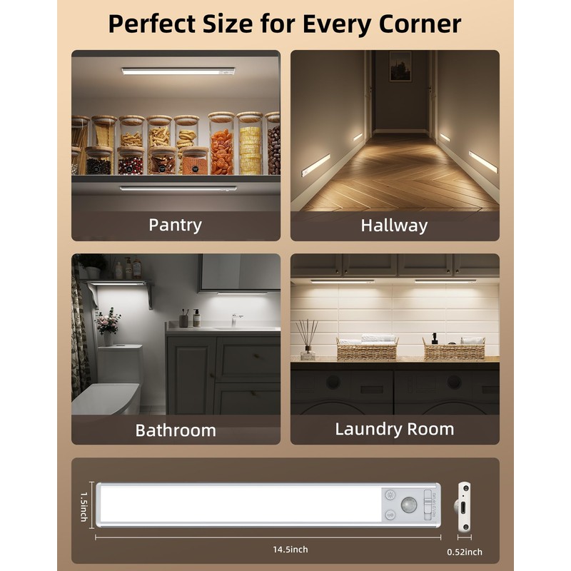 EZVALO 134 LED Under Cabinet Lights, 4000mAh Rechargeable Motion Sensor