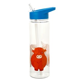 Puckator Highland Coo Cow - Kids Drinks Bottle With Flip Straw - Reusable Water Bottle For Girls And Boys With A Carry Handle - Bpa Free - For School Nursery - Cute Cow Design - Pp 550ml