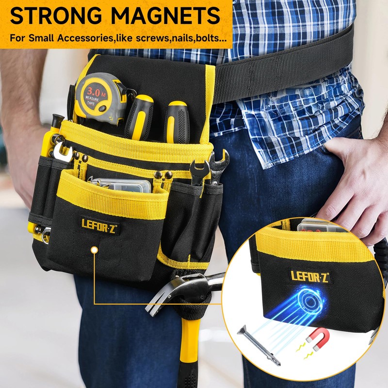 Tool Belt,Magnetic Tool Pouch,13-Pockets Tool Belts for Men,Detachable & Adjustable
