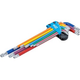 BGS 74462 Allen Key Set, Multicoloured, Extra Long, T-Profile (for Torx) with Bore T10 - T50, 9 Pieces