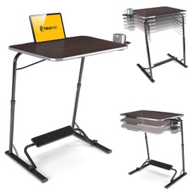 FoldWise Upgraded Folding TV Tray Table - Extra Large & Sturdy Laptop Table for Couch, Height & Angle Adjustable Desk for Dinner, Work & TV - Includes Footrest, Cup Holder, iPad Holder & Edge Stopper
