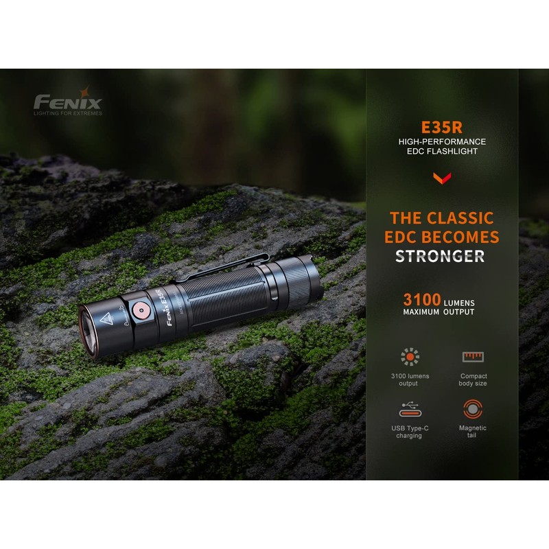 EdisonBright Fenix E35R 3100 Lumen USB Rechargeable LED EDC Flashlight,