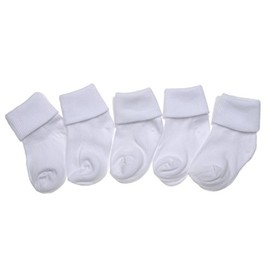 5 pairs of Plain White Baby Socks - Roll Top Socks
