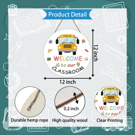 Welcome Sign for Classroom Classroom Door Decorations School Bus Wall Decor Wooden Front Door Hanger Wreath for First Day of School Bulletin Board Teacher Supplies Indoor Decor
