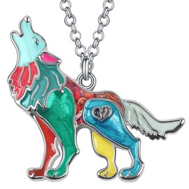 Enamel Alloy Wolf Necklace Pendant Fashion Jewelry Cute Charms Gifts for Women Girls (Multi)