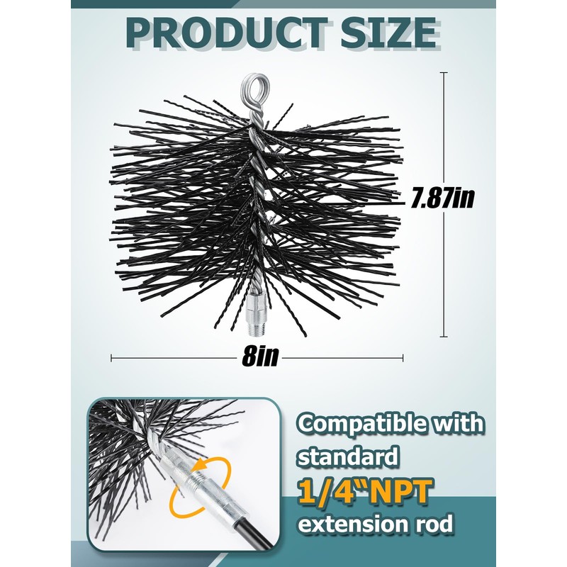 Chimney Cleaning Brush with Standard 1/4" NPT End Fitting -
