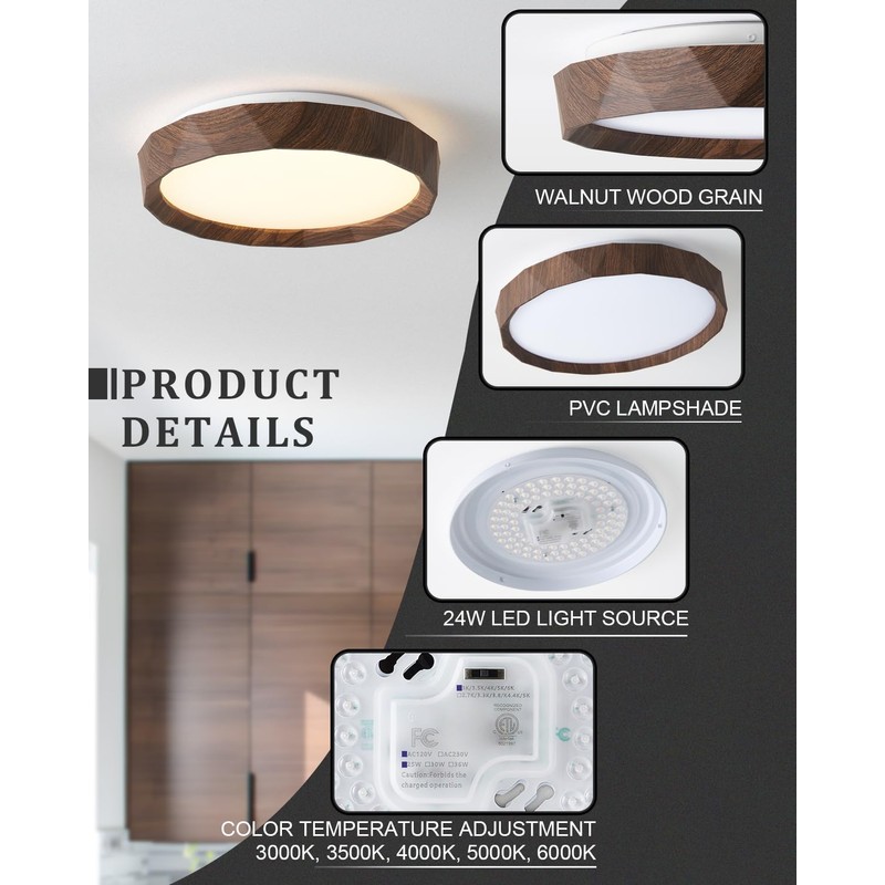 ANYLOVE 15 inch LED Flush Mount Ceiling Light Fixture,3000K 4000K