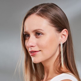 QUKE Boho Chandelier Three Tassel Earrings CZ Crystal Bohemian Gold Long Drop Dangle Chain Earrings For Women Girls