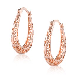 14K Rose Gold Plated Oval Hoop Earrings Openwork Filigree Hypoallergenic Hoops Earring Jewelry Gift for Women
