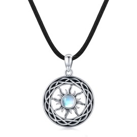 GGBOOM Compass Sun Moonstone Necklace 925 Sterling Silver Moonstone Chain Compass Amulet Pendant Chain Amulet Jewellery for Girls Men Women Compass Graduation Gift with Gift Box, Sterling Silver,
