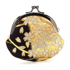 Kyoto Geimidou Nishijin Textile Wallet, 2.6 inch (2.6 cm) Purse Handmade, Japanese Pattern, Made in Japan, multicolor (black / gold)